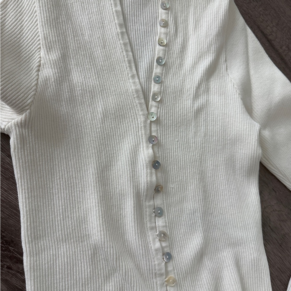 Zara Cream Ribbed Button-Up Top - Picture 5 of 7
